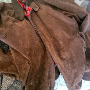 Brown leather suede jacket xl